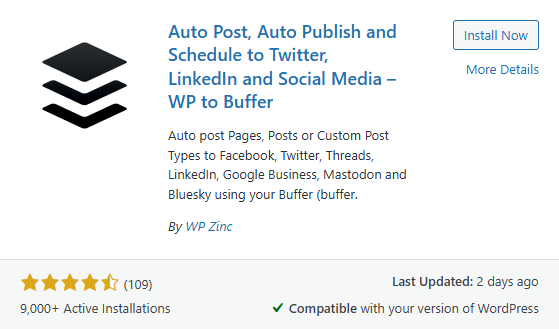 screenshot of WordPress plugin Auto Post, Auto Publish and Schedule to Twitter, LinkedIn and Social Media - WP to Buffer