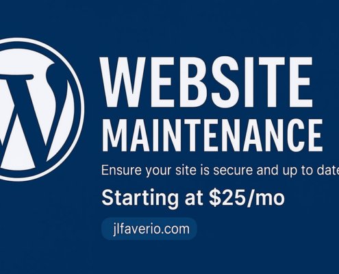 Website Maintenance service ad by JL Faverio showing pricing starting at $25 per month.