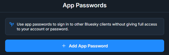 Bluesky APP Passwords page