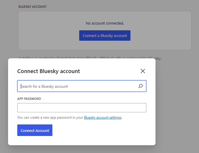 connect your Bluesky account with APP password