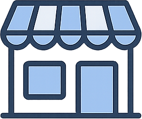Illustration of a storefront icon representing LocalBusiness schema for law firms