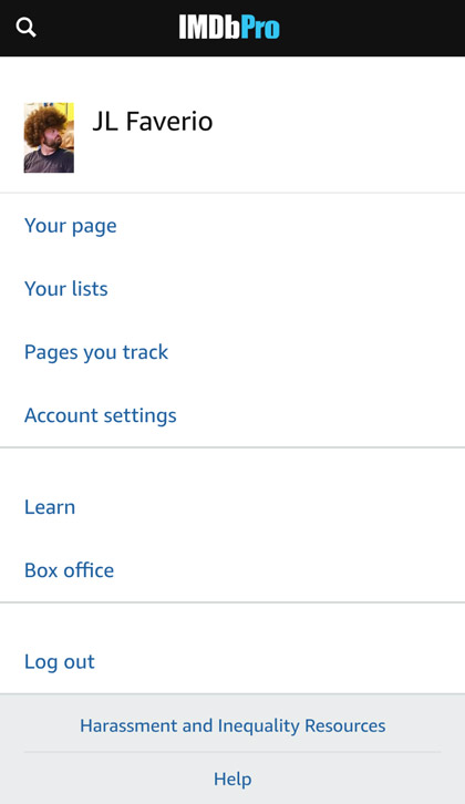 showing Your page from the IMDbPro account menu