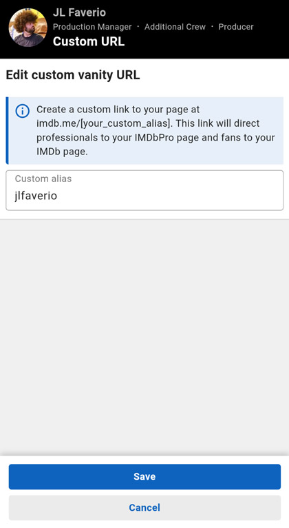 changing my IMDb vanity URL to jlfaverio