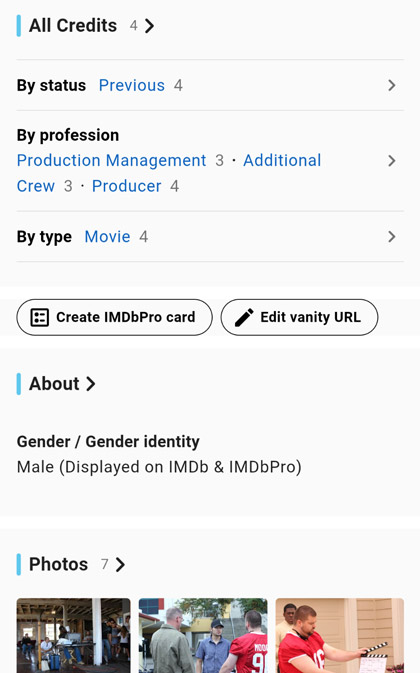 where to find the Edit vanity URL button on IMDbPro