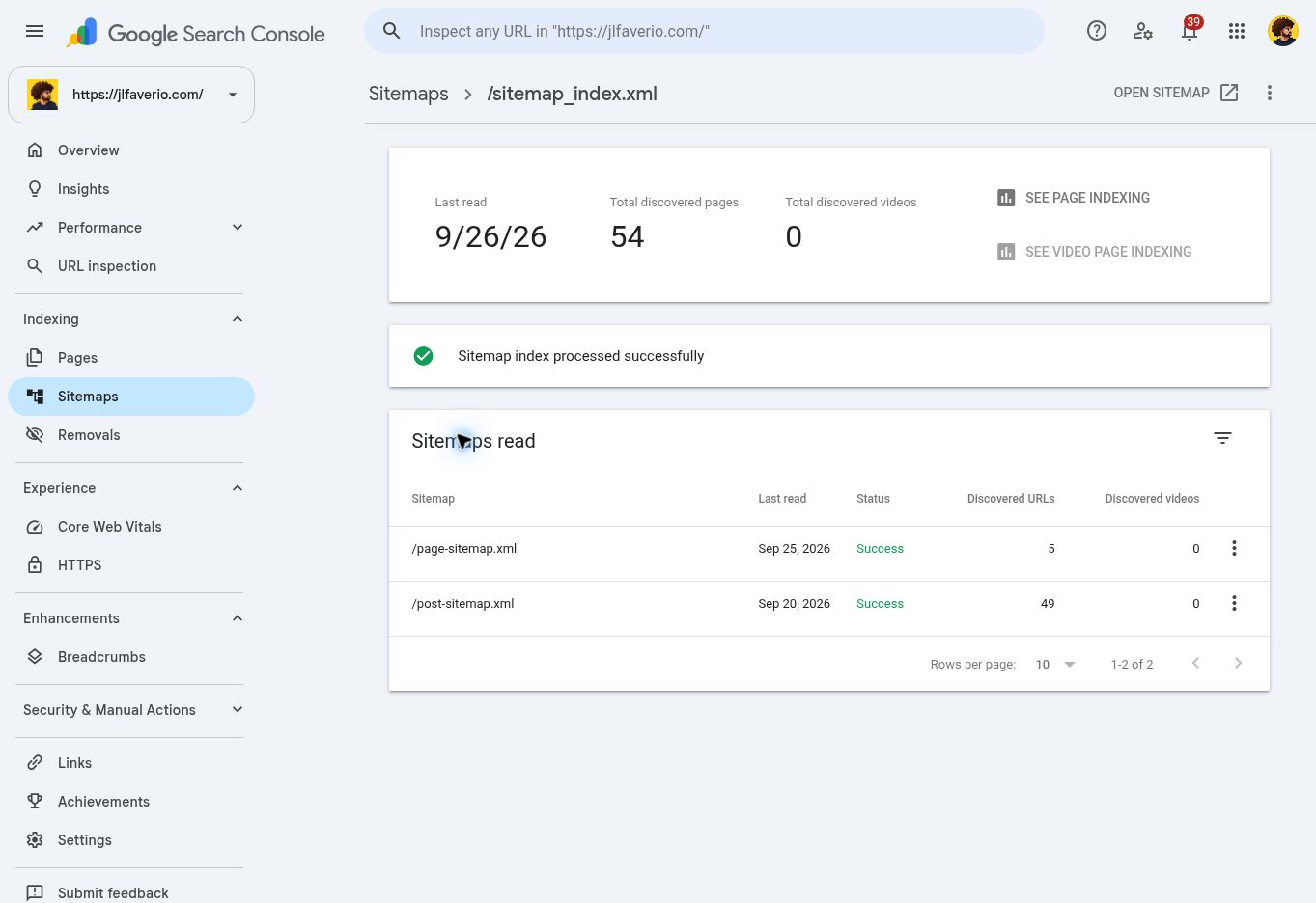 How to Submit a WordPress Sitemap to Google Search Console 3 Sitemap index detail showing successful processing and child sitemaps